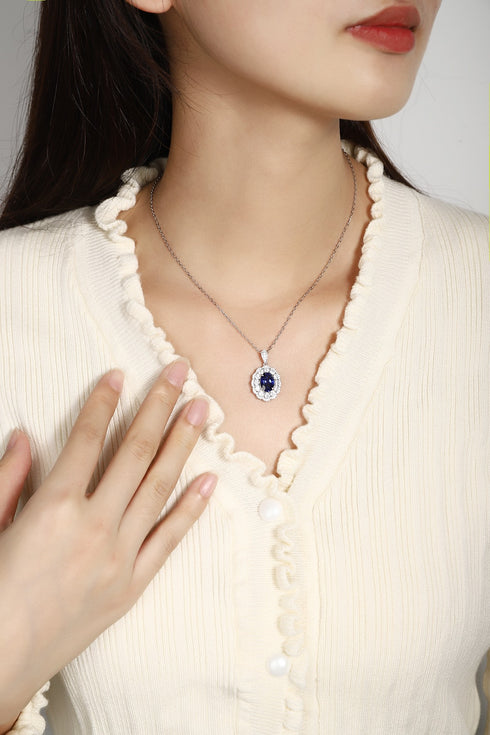 Silver Silver Cultivated Sapphire Necklace A (JSABN047Y)