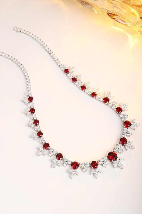 S925 Silver Synthetic Ruby Necklace W (PN2151Y)