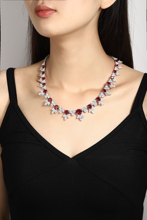 S925 Silver Synthetic Ruby Necklace W (PN2151Y)