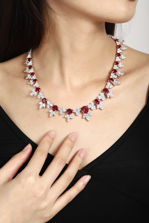 S925 Silver Synthetic Ruby Necklace W (PN2151Y)