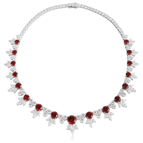 S925 Silver Synthetic Ruby Necklace W (PN2151Y)