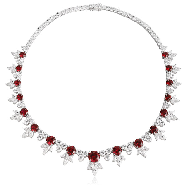 S925 Silver Synthetic Ruby Necklace W (PN2151Y)