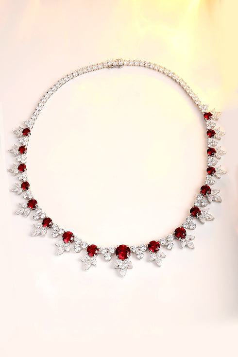 S925 Silver Synthetic Ruby Necklace W (PN2151Y)