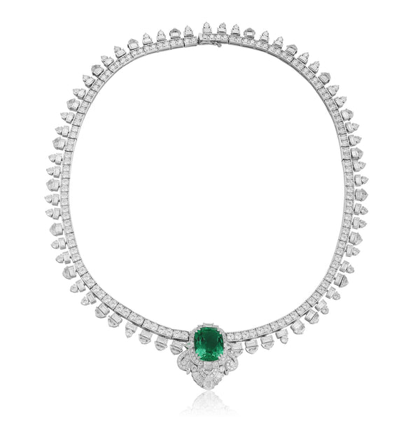 S925 Silver Cultivated Emerald Necklace A (JSEGN2163Y)