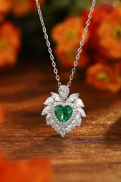 S925 SIlver Cultivated Emerald Necklace A (JSEGN019Y)