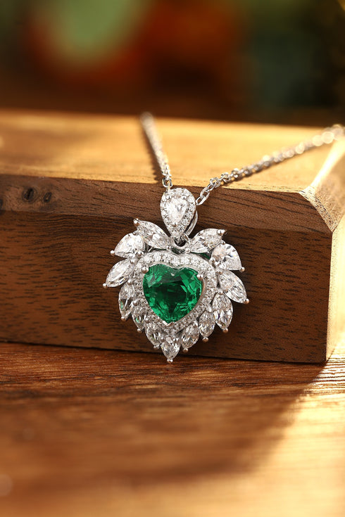 S925 SIlver Cultivated Emerald Necklace A (JSEGN019Y)