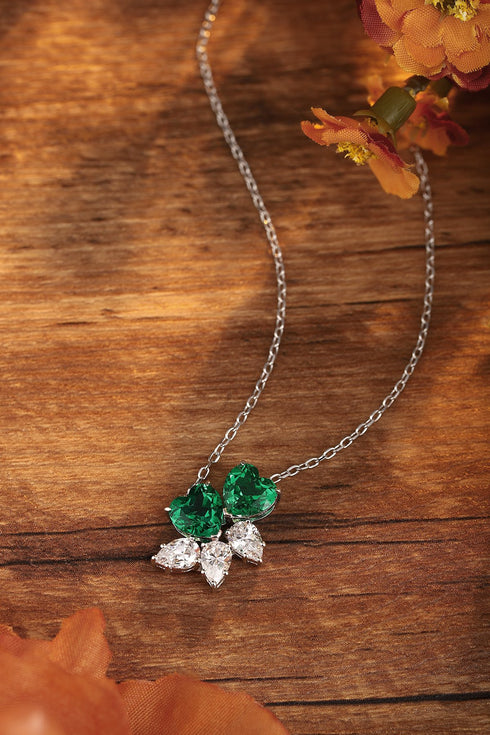 S925 Silver Cultivated Emerald Necklace A (JSEGN016Y)