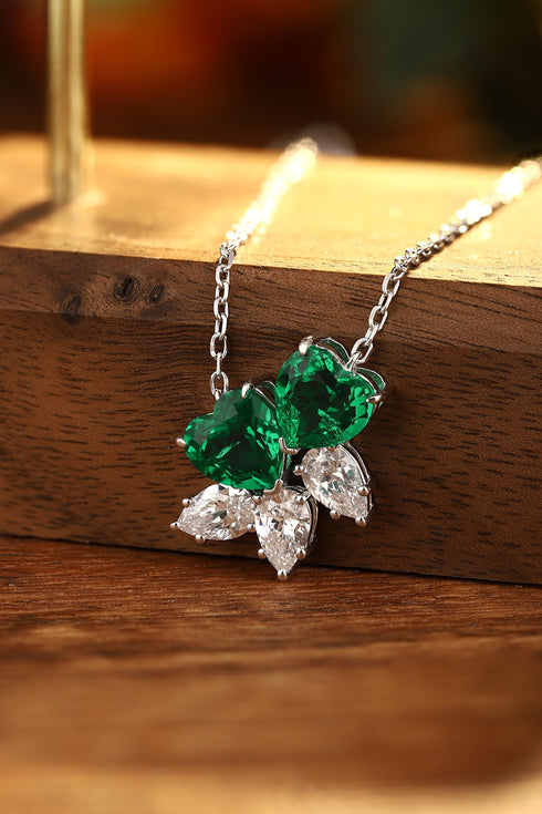 S925 Silver Cultivated Emerald Necklace A (JSEGN016Y)