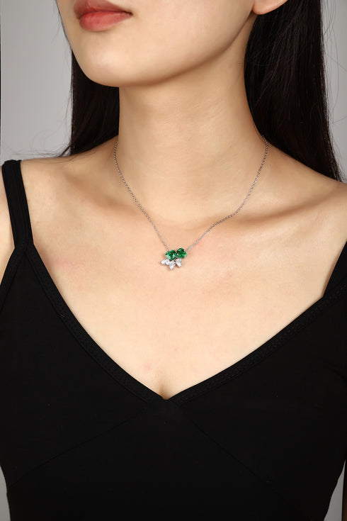 S925 Silver Cultivated Emerald Necklace A (JSEGN016Y)