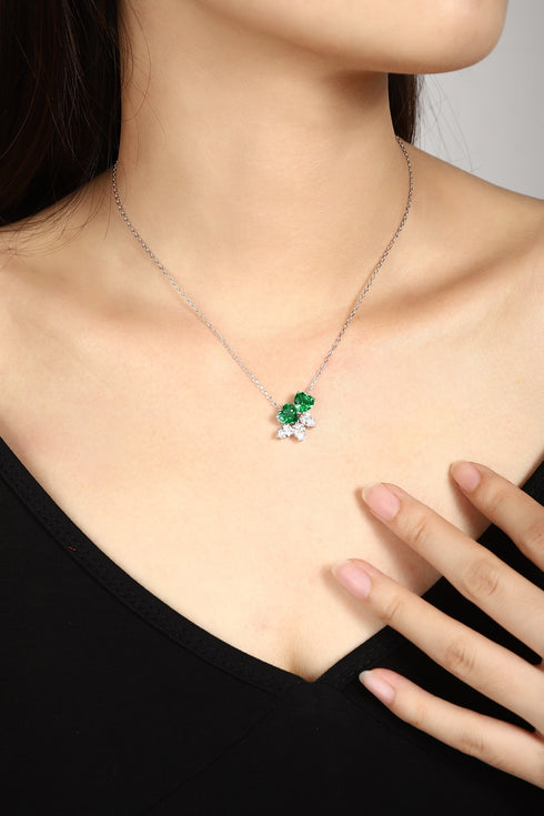 S925 Silver Cultivated Emerald Necklace A (JSEGN016Y)