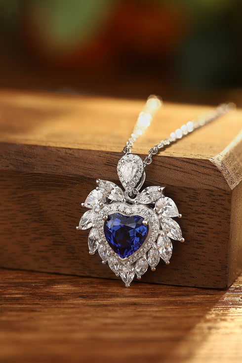 S925 Silver Cultivated Sapphire Necklace A (JSABN019Y)