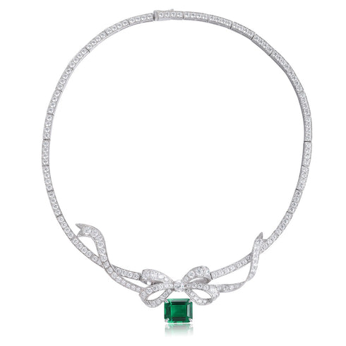 S925 Silver Cultivated Emerald Necklace W (JSEGn2155Y)
