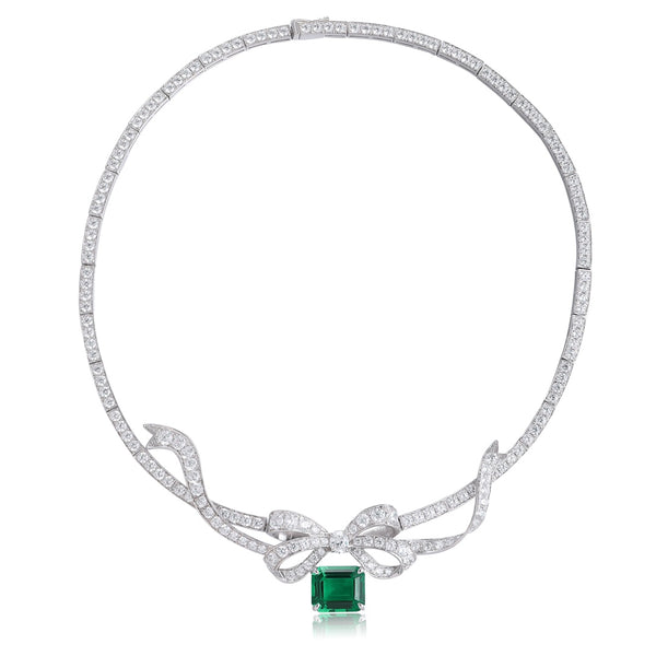 S925 Silver Cultivated Emerald Necklace W (JSEGn2155Y)