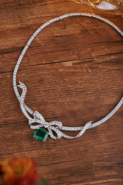 S925 Silver Cultivated Emerald Necklace W (JSEGn2155Y)