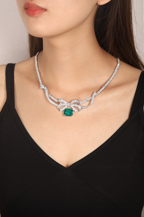 S925 Silver Cultivated Emerald Necklace W (JSEGn2155Y)