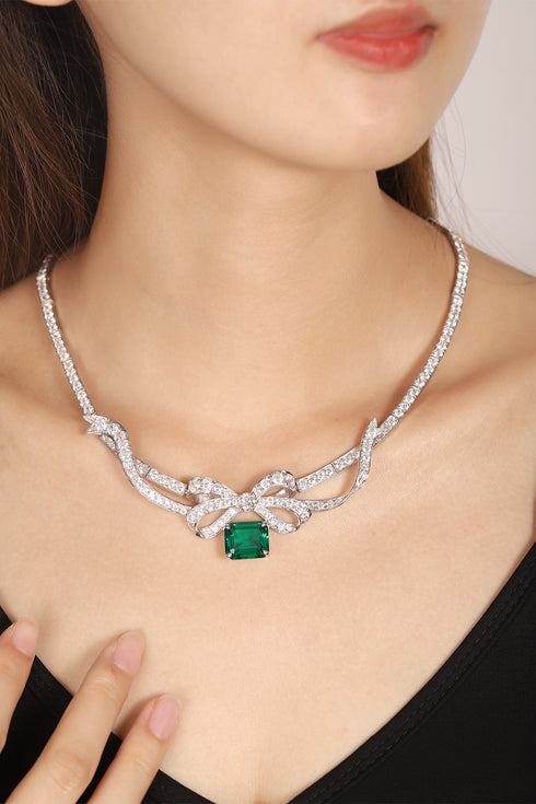 S925 Silver Cultivated Emerald Necklace W (JSEGn2155Y)