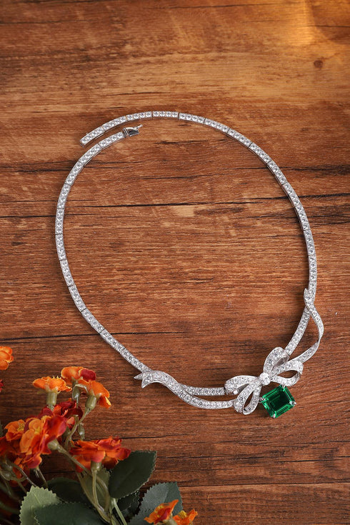S925 Silver Cultivated Emerald Necklace W (JSEGn2155Y)