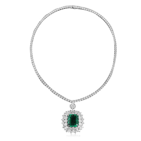 S925 Silver Cultivated Emerald Necklace W (JSEGN2092Y)