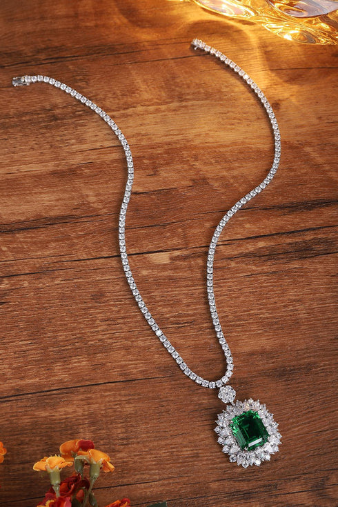 S925 Silver Cultivated Emerald Necklace W (JSEGN2092Y)