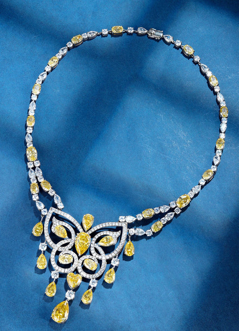 S925 Silver Yellow imitation diamond water Drop Luxury Large Set Chain A (NPSY92012)