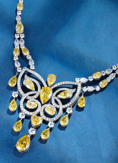 S925 Silver Yellow imitation diamond water Drop Luxury Large Set Chain A (NPSY92012)