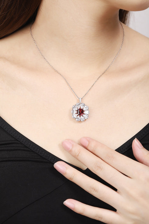 S925 Silver Natural Garnet Ring Necklace W (JN035)