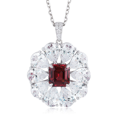 S925 Silver Natural Garnet Ring Necklace W (JN035)
