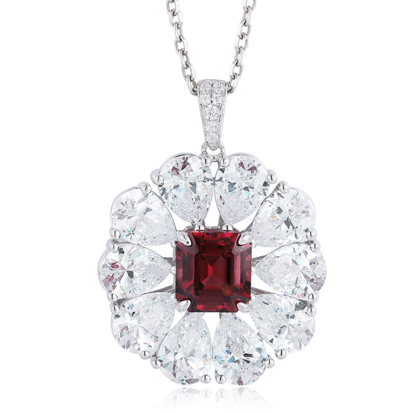 S925 Silver Natural Garnet Ring Necklace W (JN035)