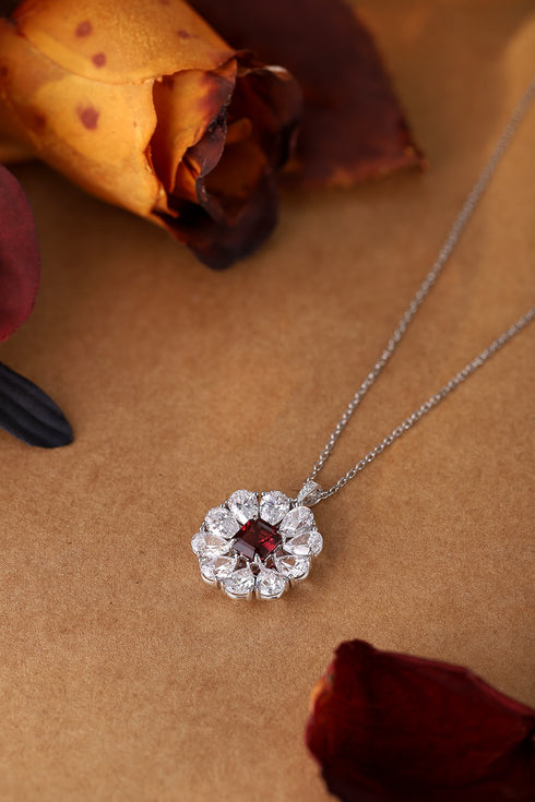 S925 Silver Natural Garnet Ring Necklace W (JN035)