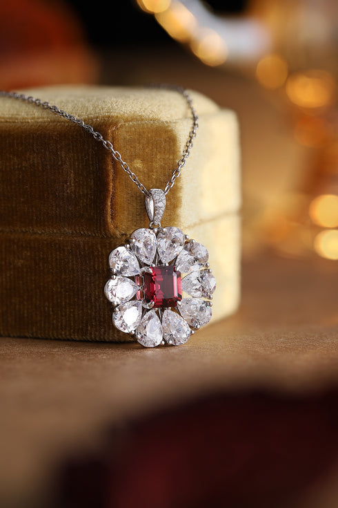S925 Silver Natural Garnet Ring Necklace W (JN035)