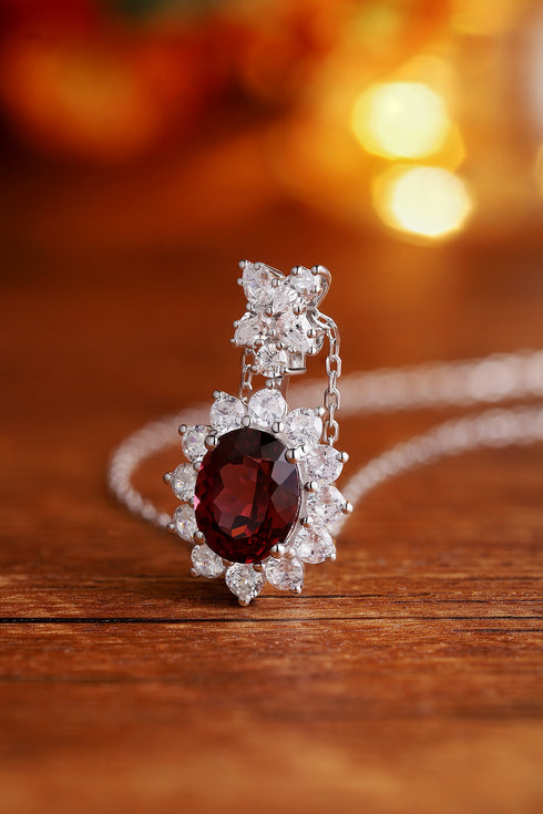 S925 Silver Natural Garnet Necklace A (JN309Y)