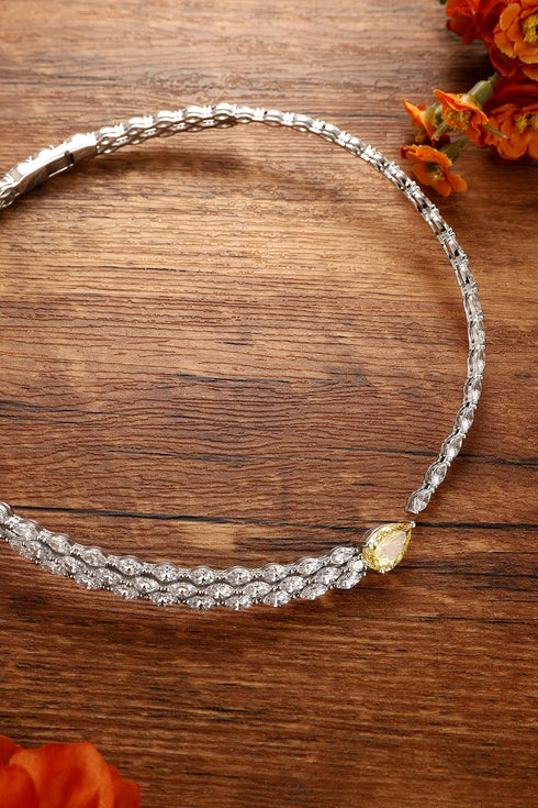 S925 Silver Imitation Yellow diamond necklace (PPSYN535Y)