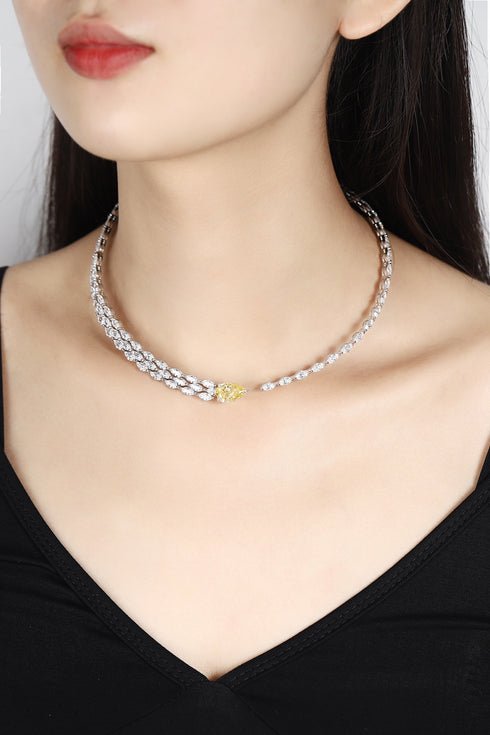 S925 Silver Imitation Yellow diamond necklace (PPSYN535Y)