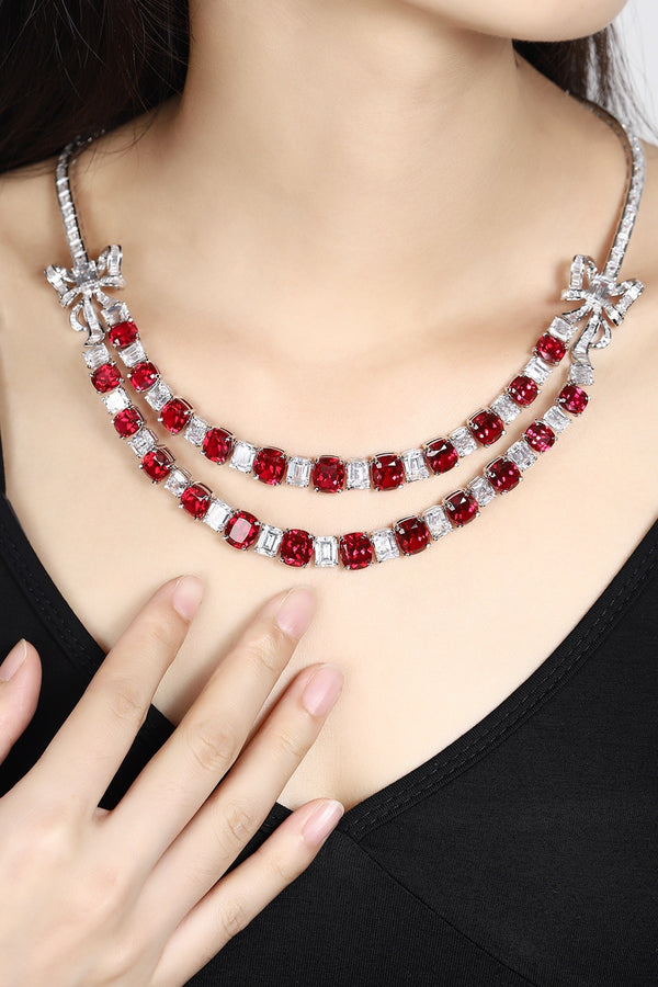 S925 Silver cultivated Red Gem Necklace A (JRURN2100Y)