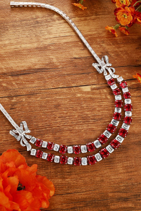 S925 Silver cultivated Red Gem Necklace A (JRURN2100Y)