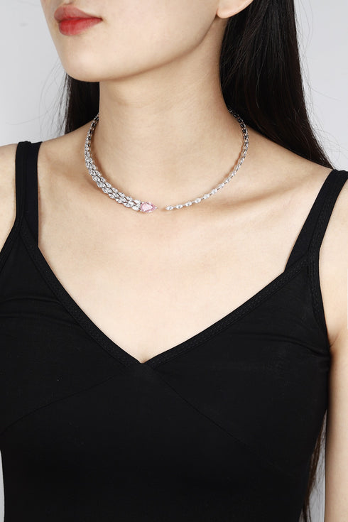 S925 Silver imitation pink Diamond Necklace W (JN535Y)