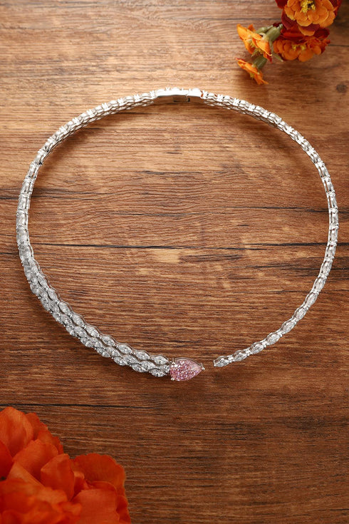 S925 Silver imitation pink Diamond Necklace W (JN535Y)