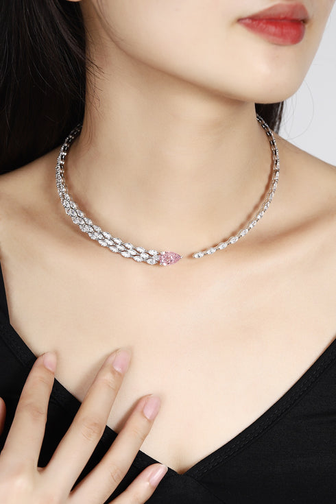 S925 Silver imitation pink Diamond Necklace W (JN535Y)