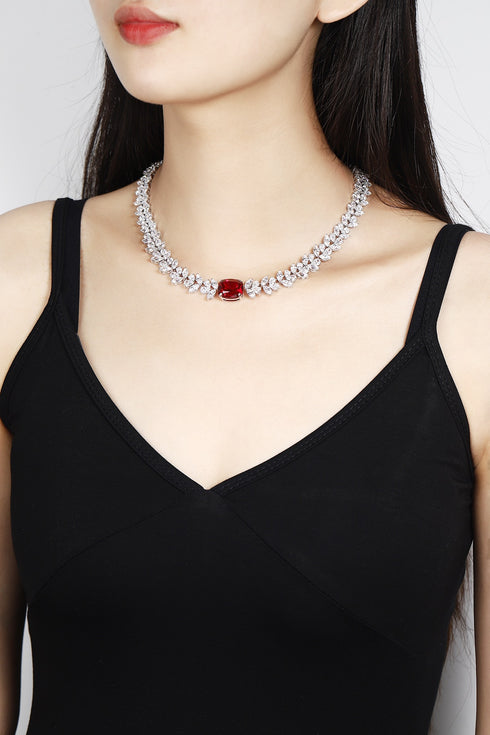 S925 Silver Cultivated Ruby Necklace W (JRUREN534Y)