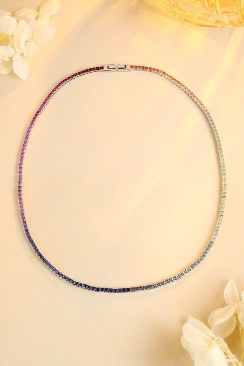 S925 Silver Cultivated Colored Sapphire Necklace A (CN03103)