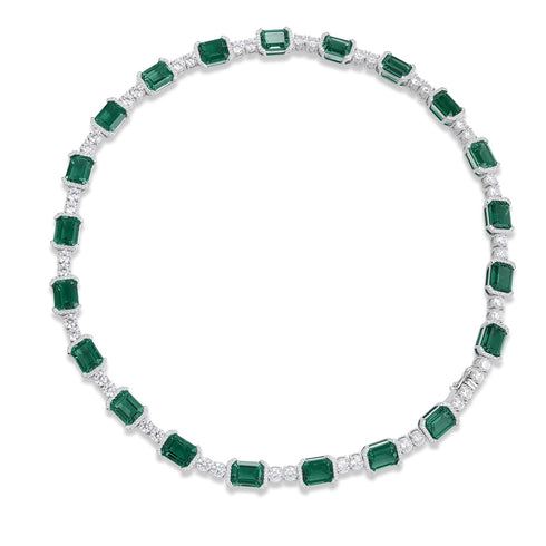 S925 Silver Cultivated Emerald Necklace A (JSEGN2084Y)