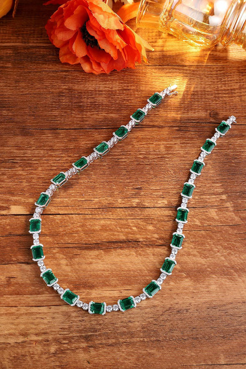 S925 Silver Cultivated Emerald Necklace A (JSEGN2084Y)