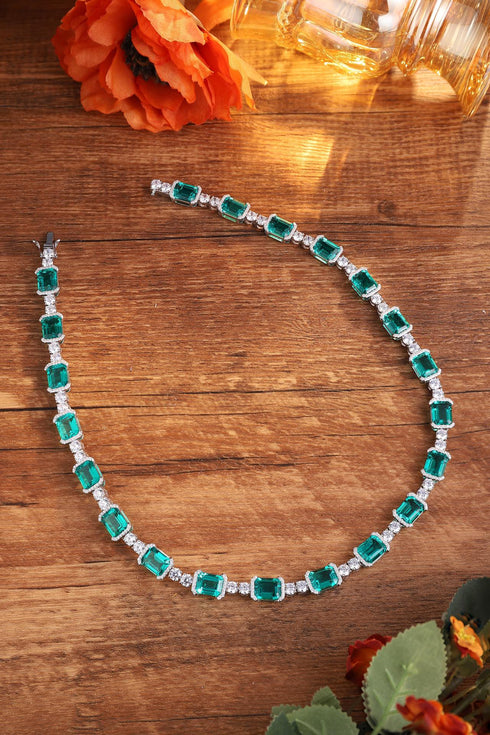 S925 Silver Cultivated Emerald Necklace A (JSEGN2084Y)