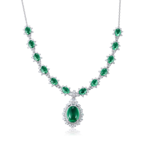 S925 silver cultivated emerald Luxury Set Chain W (JSEGN239Y)