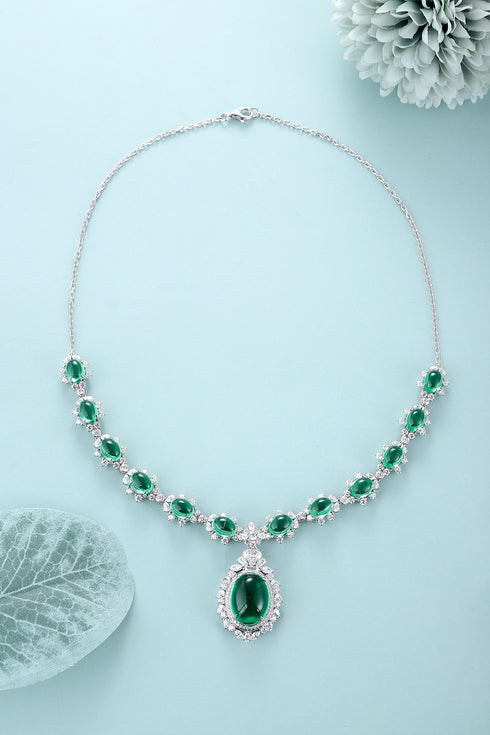 S925 silver cultivated emerald Luxury Set Chain W (JSEGN239Y)
