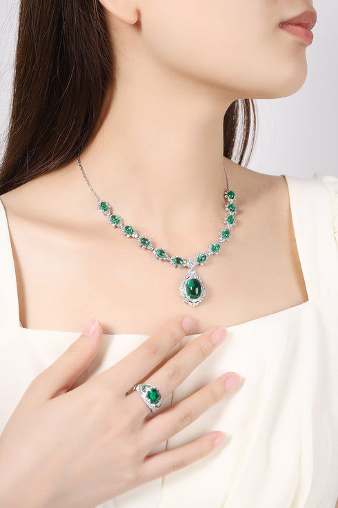 S925 silver cultivated emerald Luxury Set Chain W (JSEGN239Y)