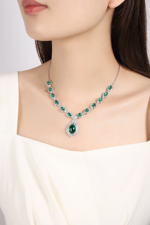 S925 silver cultivated emerald Luxury Set Chain W (JSEGN239Y)