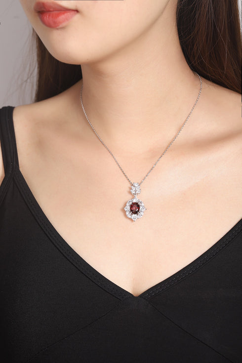 S925 Silver Natural Garnet Necklace W (JN521Y)