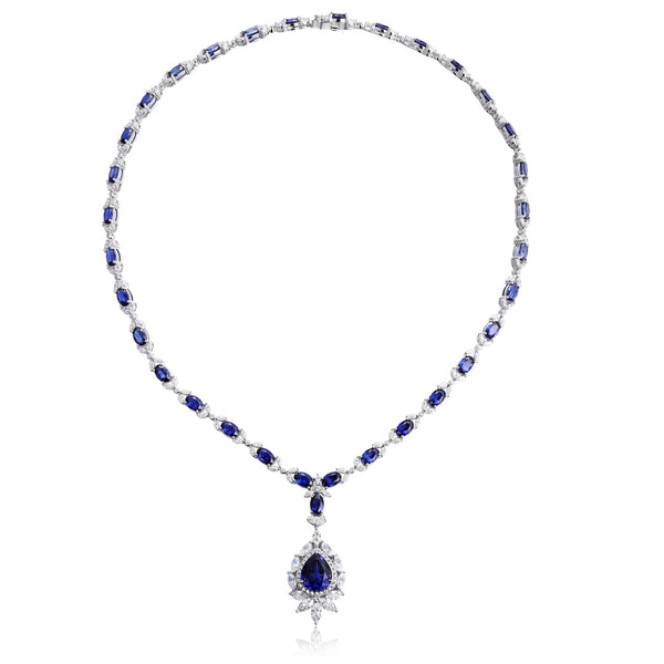 S925 silver cultivated sapphire Necklace W (JSABN2097Y)