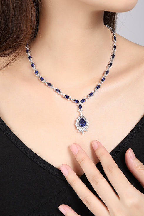 S925 silver cultivated sapphire Necklace W (JSABN2097Y)